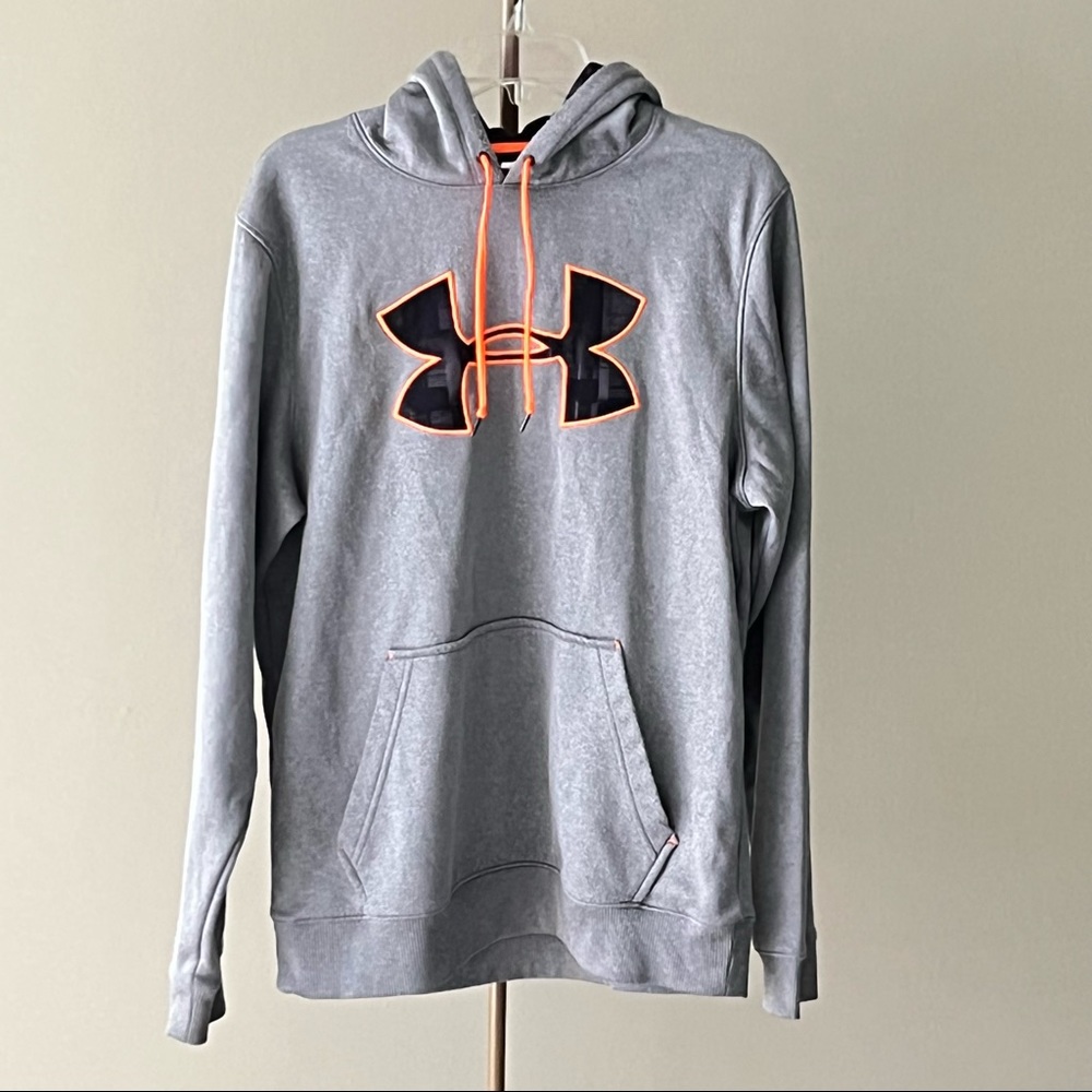 Under Armour Gray Orange Black Hoodie Sweatshirt Sz Medium